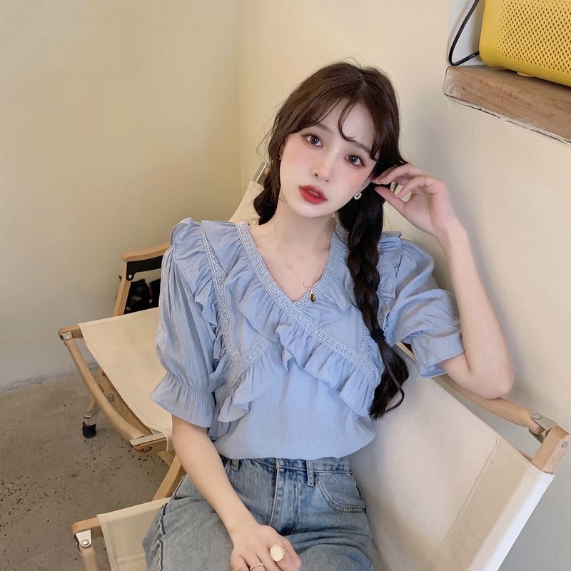 Áo Sơ Mi Ngắn Tay Thời Trang Pháp Xinh Xắn 171826 Áo Sơ Mi Form Rộng Kiểu Dáng Ngọt Ngào Dễ Phối Đồ