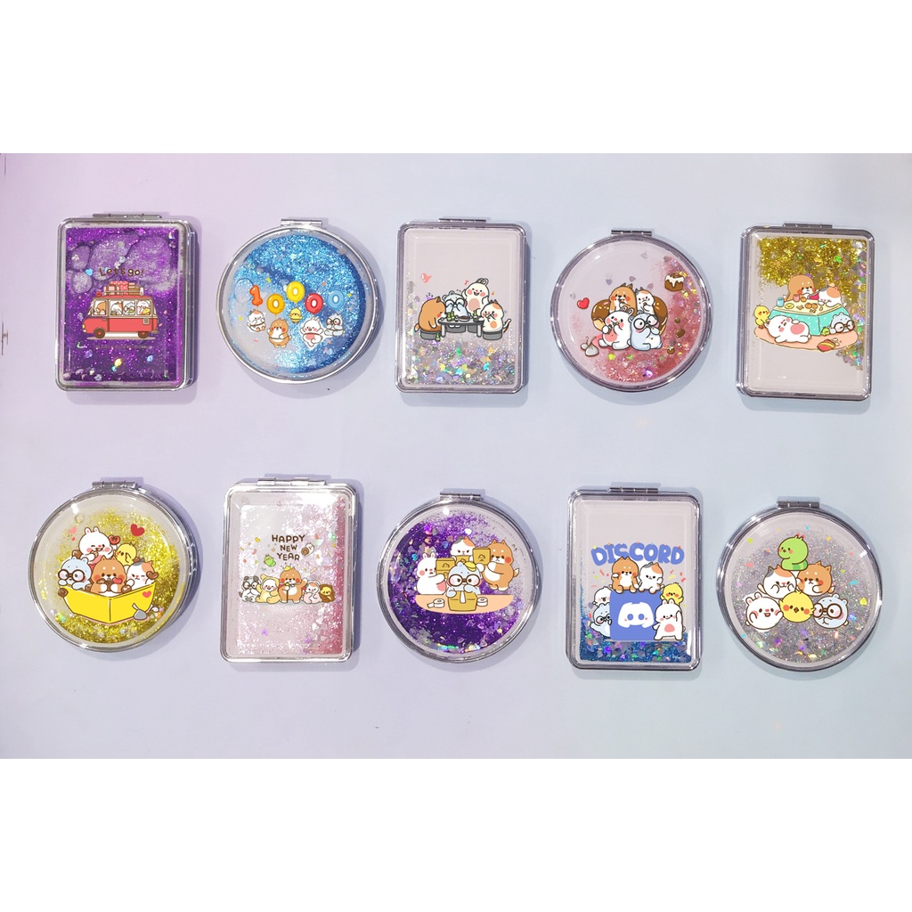 Gương nước chảy kim tuyến tonton friend in hình GNI14 gương 2 mặt