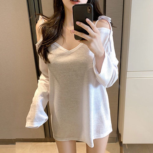 Áo Thun Tay Dài Hở Vai Dáng Rộng Phong Cách Hong Kong Quyến Rũ Dành Cho Nữ