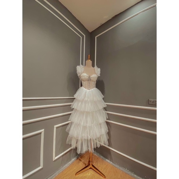 Đầm xoè dự tiệc xếp tầng kết cườm TRIPBLE T DRESS -Size M/L - MS160V