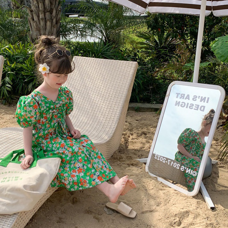 Đầm Công Chúa Se7en Ngắn Tay In Hoa Kiểu Hàn Quốc Hợp Mùa Hè