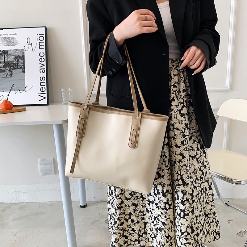 Túi Tote Đeo Vai Màu Trơn Cỡ Lớn 2022 Thời Trang Mùa Xuân Cho Nữ
