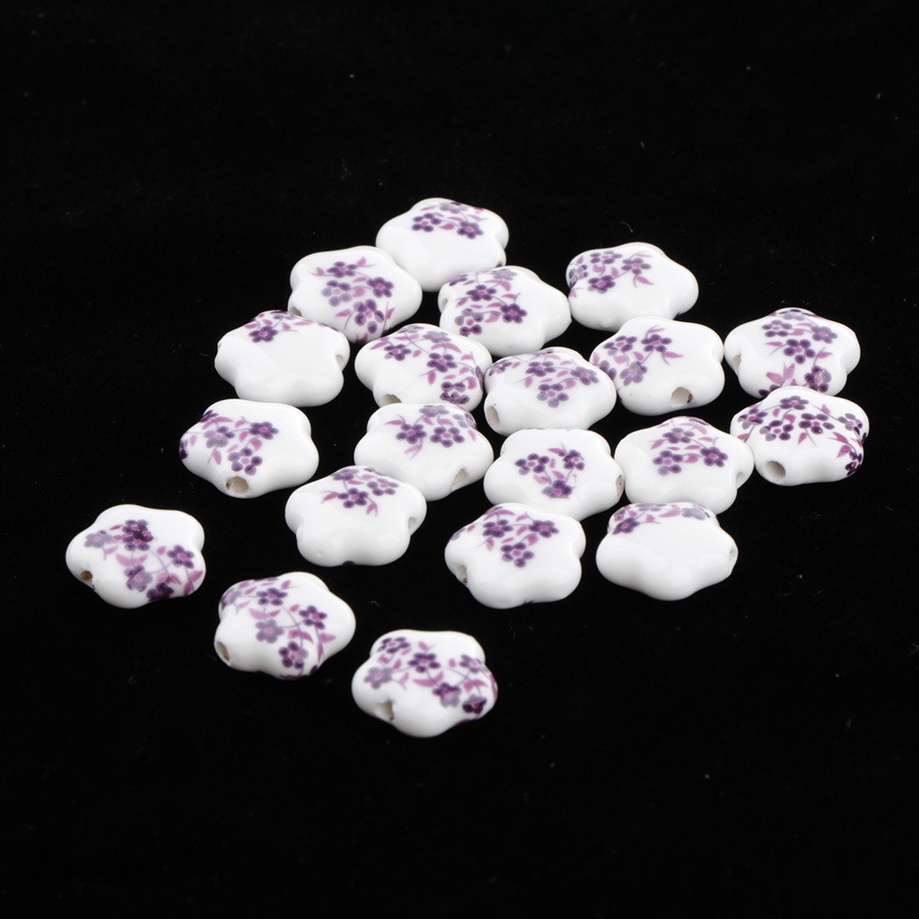 1 [Fenteer1] Set 20 Hạt Xỏ Lỗ Tròn Bằng Sứ Họa Tiết Hoa Tự Làm Trang Sức