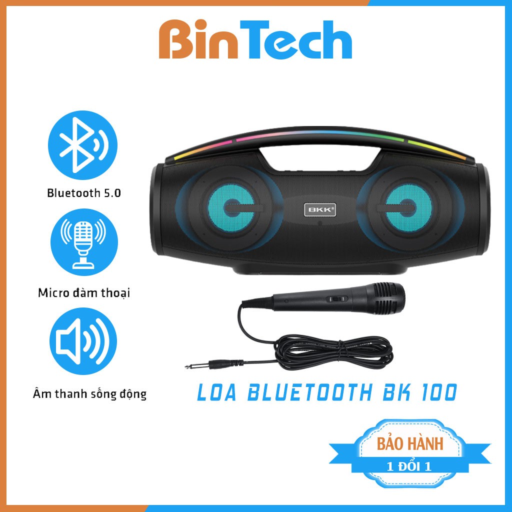 Loa bluetooth karaoke có mic BKK100 cao cấp, giá rẻ,công nghệ blutooth 5.0 BINTECH