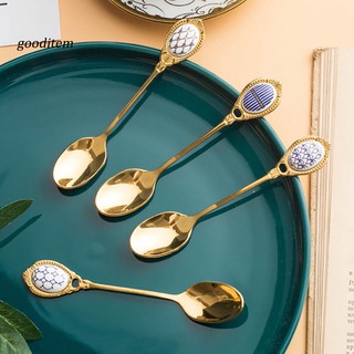 Thìa uống trà & sữa bằng thép không gỉ & gốm sứ mạ vàng tiện dụng
