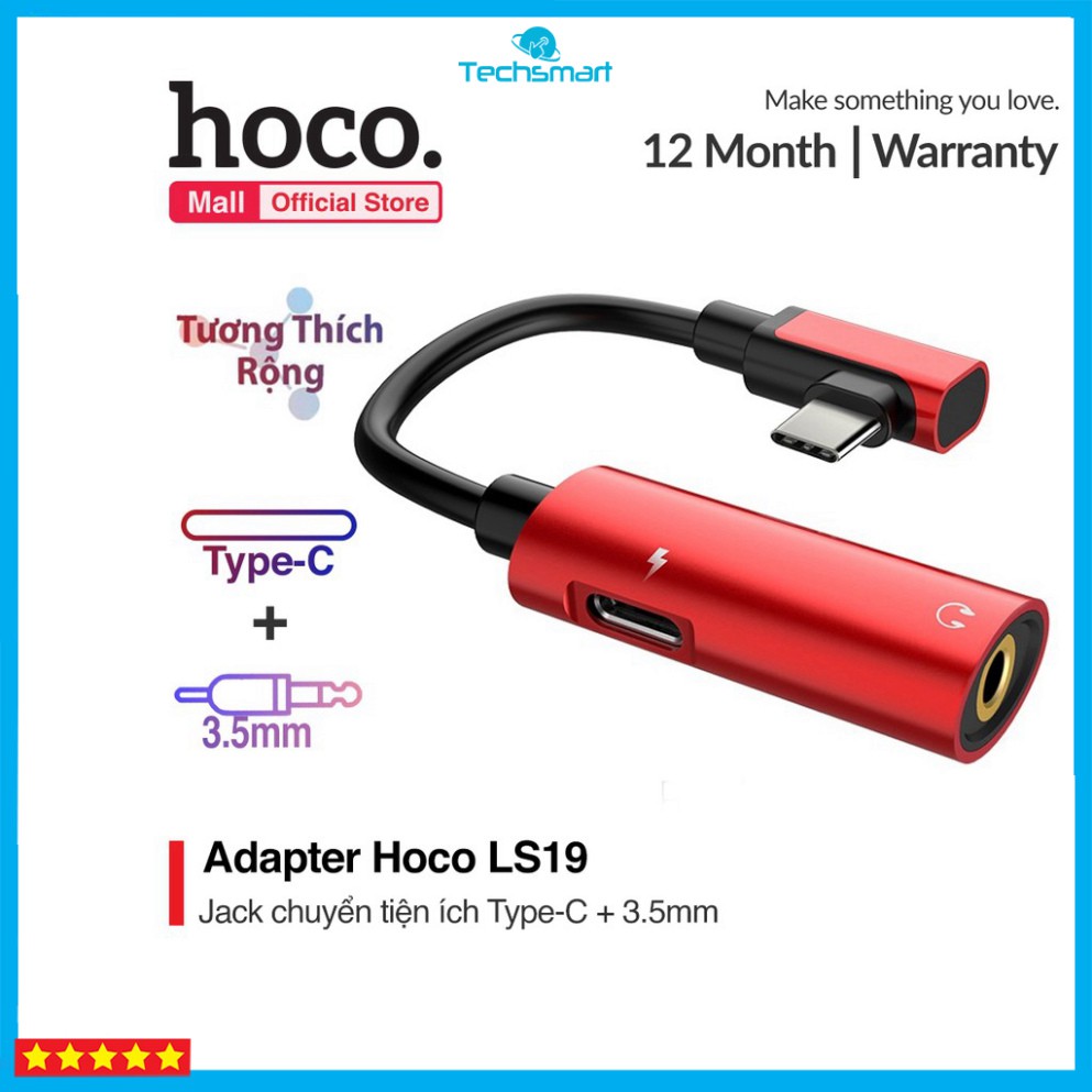 Cáp chuyển đổi Hoco LS19 từ USB Type-C sang USB Type-C + Audio 3.5mm