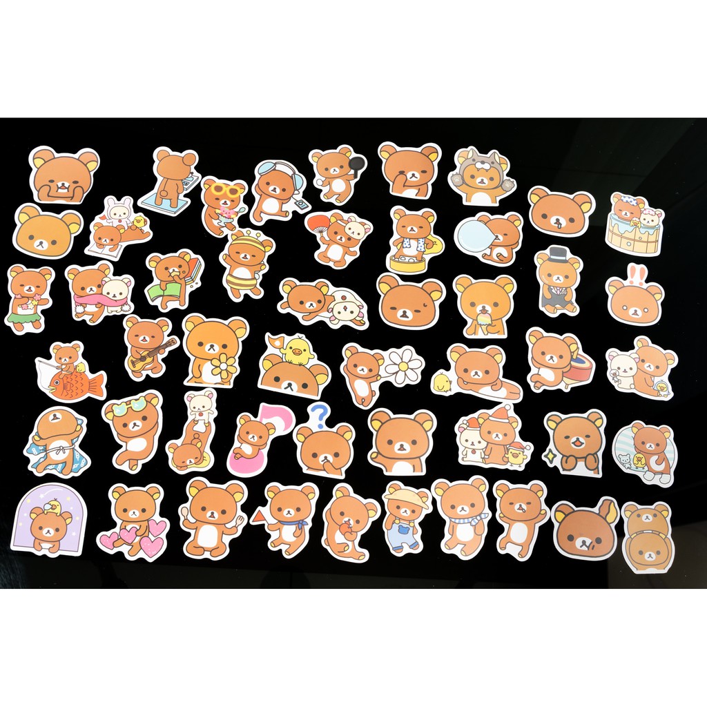 Bộ 50 sticker gấu cute M1 trang trí vali du lịch, laptop, mũ bảo hiểm, đàn guitar, ukelele, macbook,…