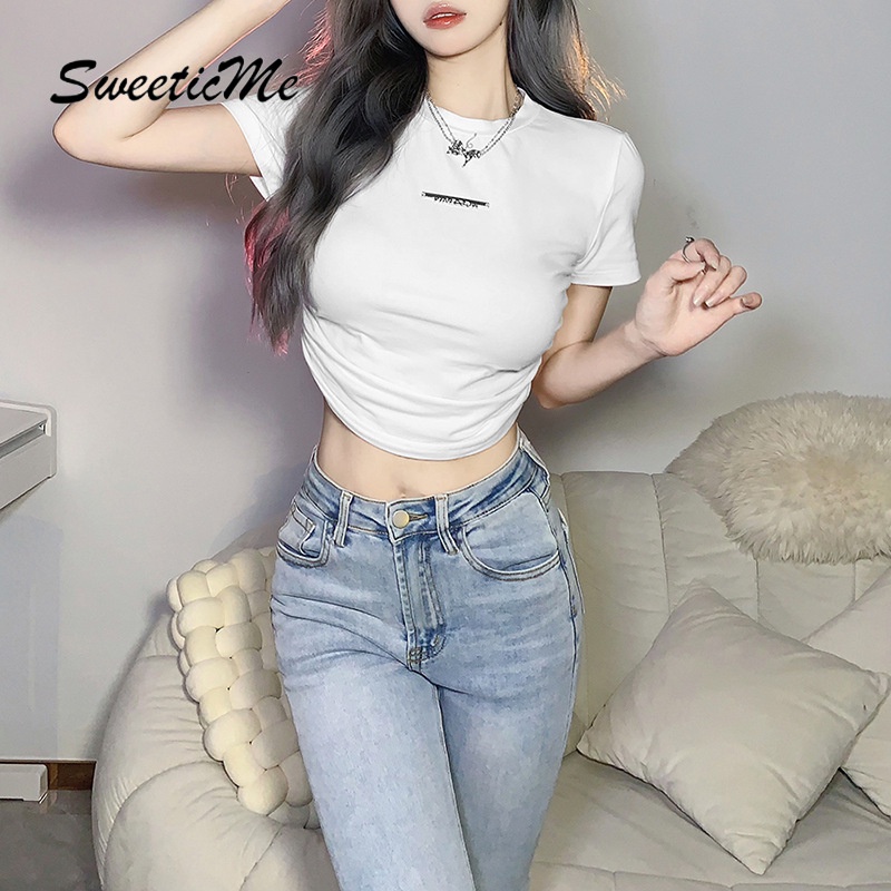 Áo Thun Croptop Ngắn Tay Màu Trơn Thời Trang Dành Cho Nữ #2022