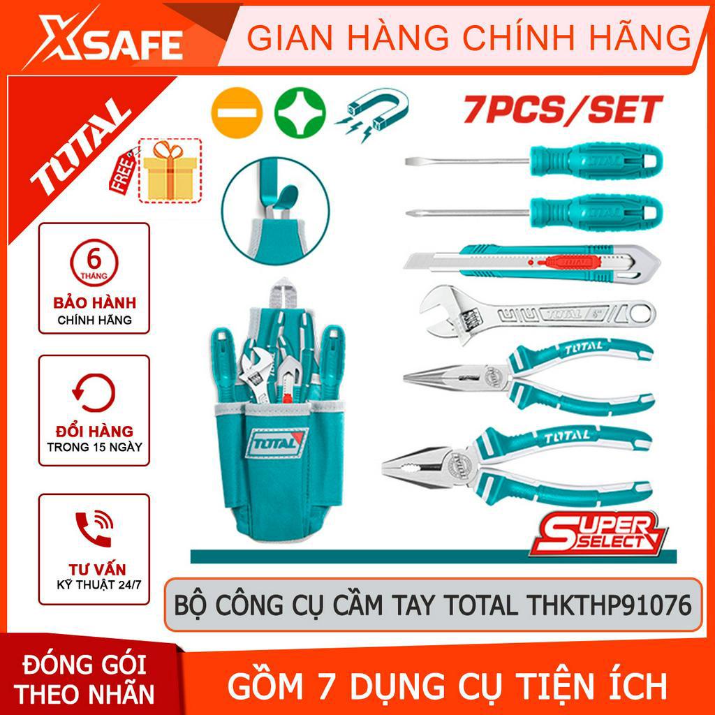 Bộ 7 dụng cụ cầm tay TOTAL THKTHP91076 gồm tua vít, kềm, mỏ lết, dao rọc giấy, túi đựng dụng cụ - chính hãng