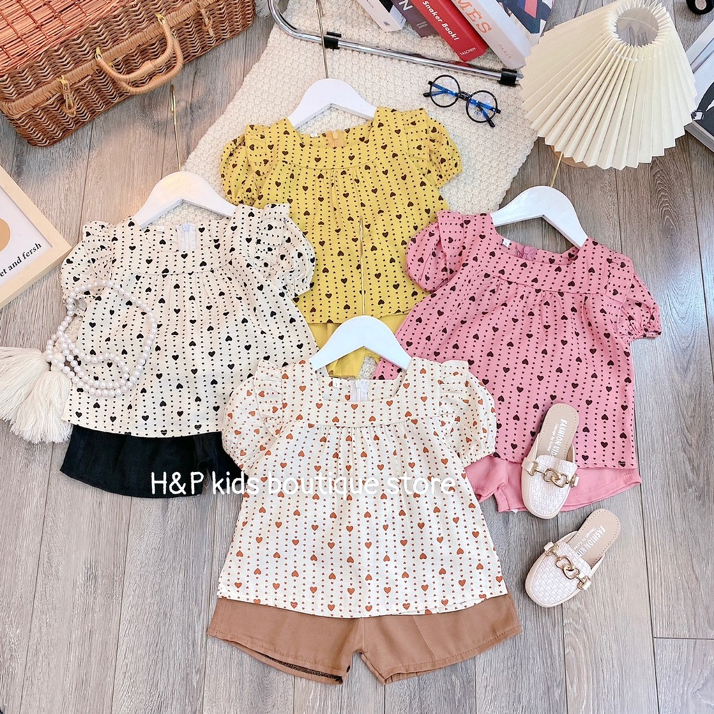 Bộ đũi cộc tay bánh bèo bé gái hình tim (7-21kg)