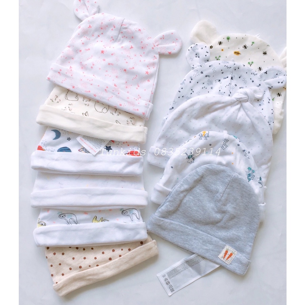 Mũ cotton sơ sinh (0-3m) xuất xịn cực đẹp