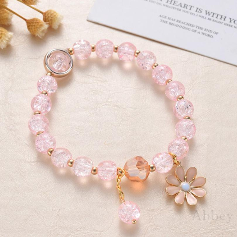 [Abbey] Chúng tôi hoa Hạt pha lê đáng yêu Daisy Charm Fortune Vòng tay cho phụ nữ Cô gái Vòng tay đeo Chuỗi tay Đồ trang sức