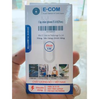 CÁP SẠC CHÂN IPHONE X 4.0 (25 cm) CHÍNH HÃNG E_COM ( BẢO HÀNH 12 THÁNG)
