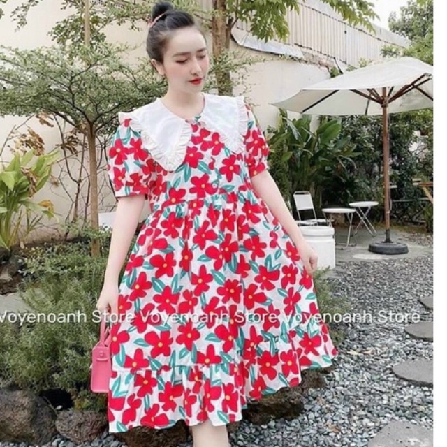 Đầm hoa nhí màu sắc rực rỡ, cổ cánh sen GB