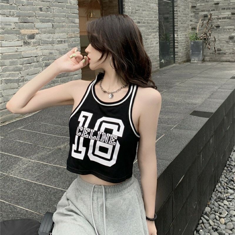 Áo ba lỗ croptop thể thao in hình số 16 Michi,áo ba lỗ thể thao nữ