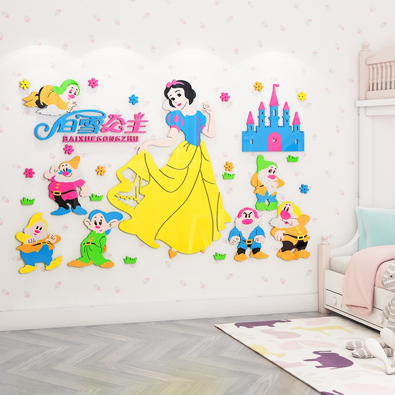 Tranh mica dán tường Nàng Bạch Tuyết và 7 chú lùn trang trí phòng cho bé, mầm non, mẫu giáo