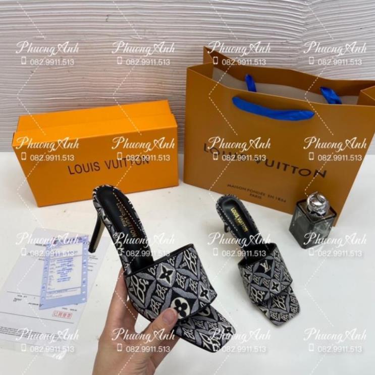 Guốc LV Gót Nhọn Quai Vải 2 Màu Xanh Đen Full Size 35-39