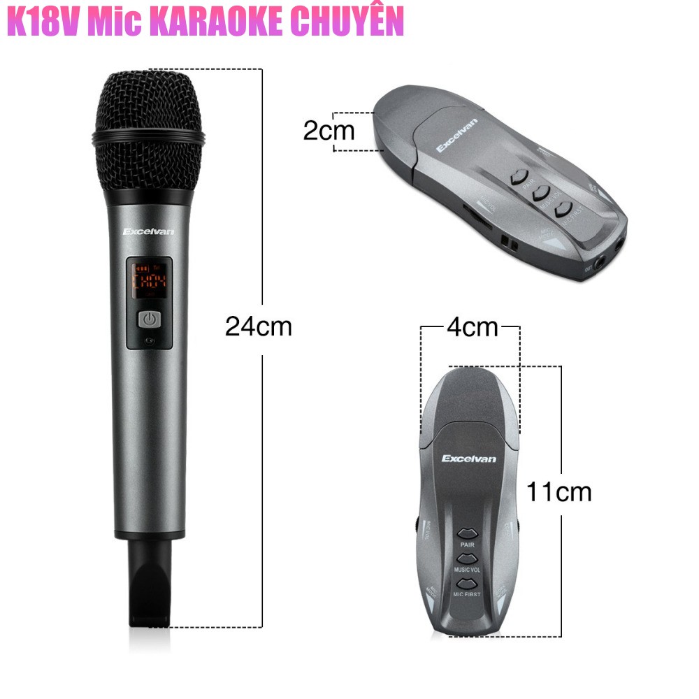 Mic hát Karaoke dành cho tất cả các Hãng Loa Bluetooth không dây Excelvan K18V