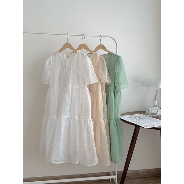 Váy babydoll cộc tay voan tơ hạt nổi - ĐẦM XOÈ DÁNG A nhẹ nhàng