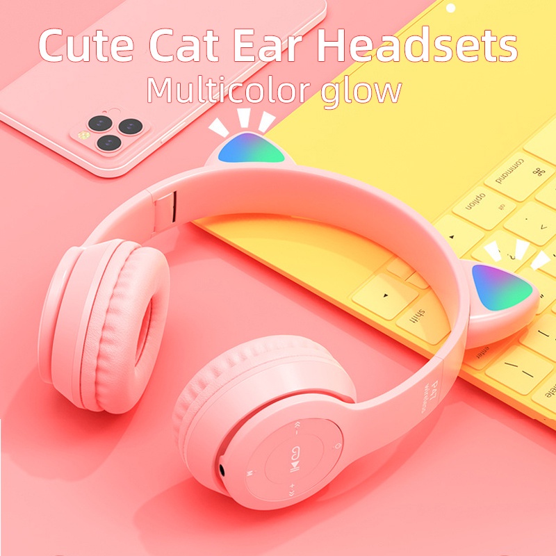 Tai Nghe Chụp Tai Bluetooth Không Dây Có Micro Âm Thanh Hi-Res Và Đèn Led Hình Tai Mèo
