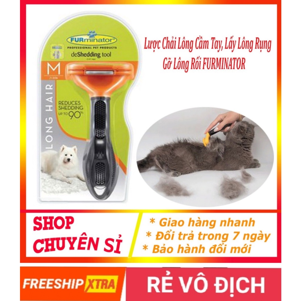 (Hoả Tốc) Lược Chải Lông, Gỡ Rối Chuyên Dụng Cho Chó Mèo. Lược FUR-MINATOR Có Nút Bấm Tách Lông Ra Khỏi Lược Dễ Dàng