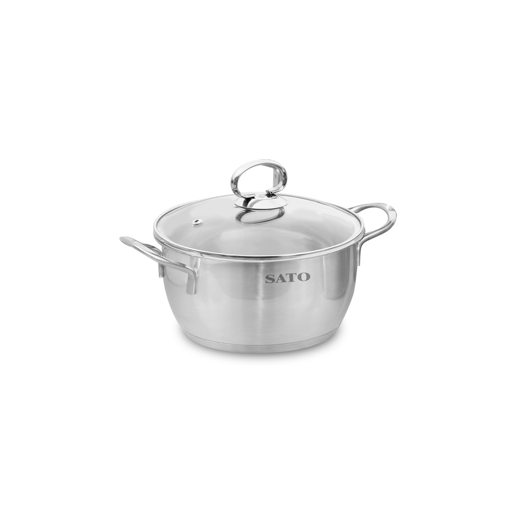 Bộ nồi Inox Sato 3 đáy BI323K, vung kính, truyền nhiệt nhanh đáy từ