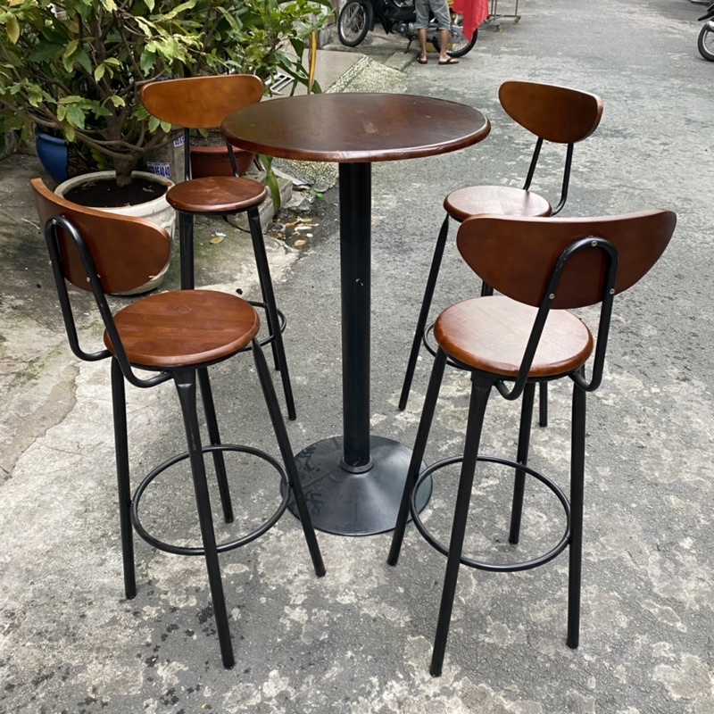 Bộ bàn ghế bar - bàn ghế cafe ngoài trời cao cấp, ghế cao 75cm kiểu Tây