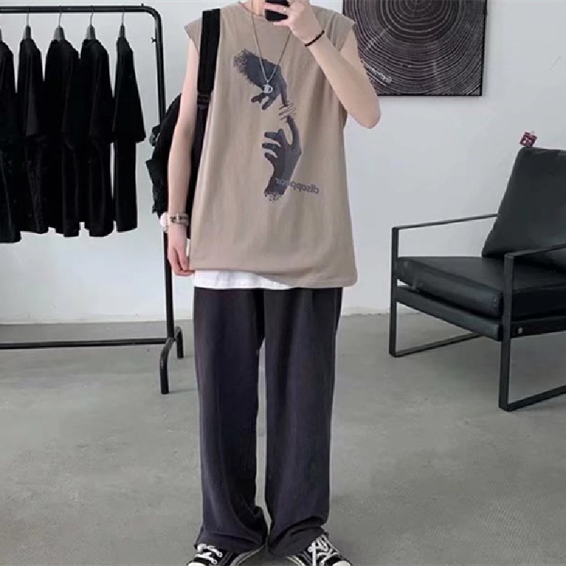 Áo Thun Thể Thao Sát Nách Dáng Rộng In Họa Tiết Phong Cách hip hop Hàn Quốc Thời Trang Mùa Hè Cho Nam Size M-5XL