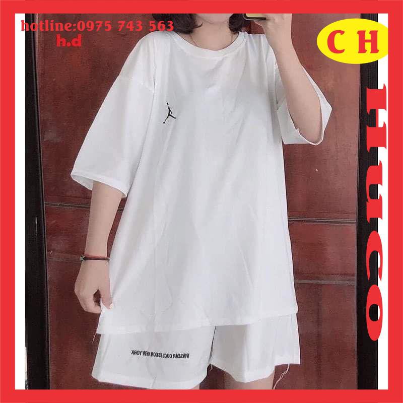 sét đồ bộ thể thao áo thun ngắn tay người ném bóng chất cotton + quần đùi chữ ống rộng sét đồ nam nữ unisex freesize