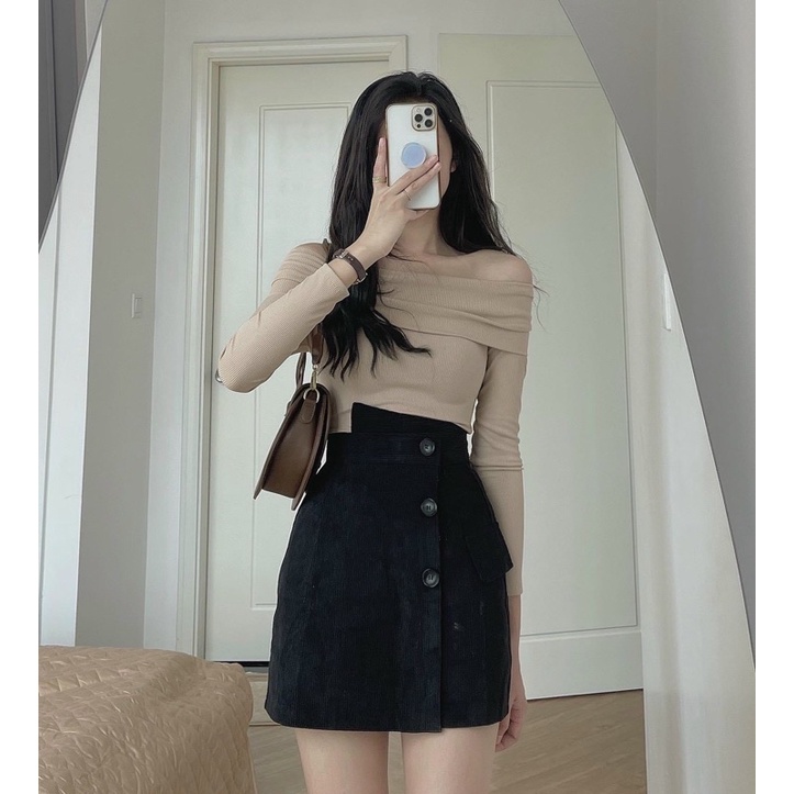 A01-Áo thun tăm bệt vai dài tay nữ Sammivnxk❤️Áo thun tăm trễ vai dáng ôm❤️ free ship