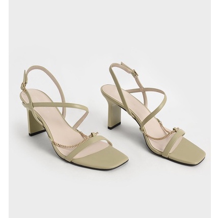 Giày sandal nữ cao gót 7 phân xích vàng Charles & Keith | Auth - Sing - Ảnh thật
