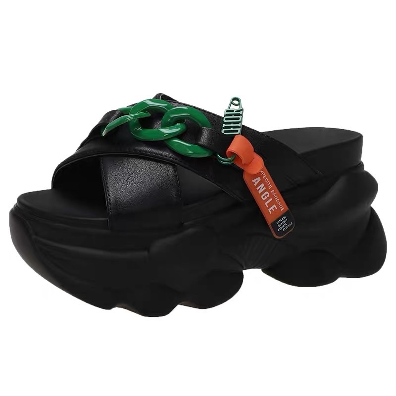 Dép quai chéo viền xích cao 9cm GDS