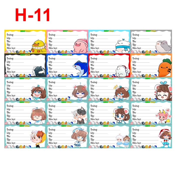 Nhãn vở Hero Team mẫu sinh nhật lần 2 và bộ linh vật đáng yêu