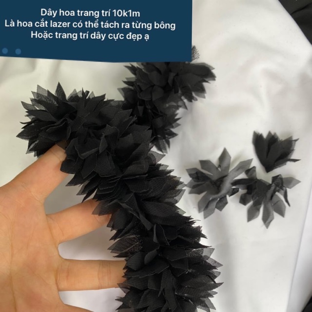 Vải Dây Hoa Trang trí màu đen- sợi dây dài liền 5m.trang trí cổ- viền áo- bèo