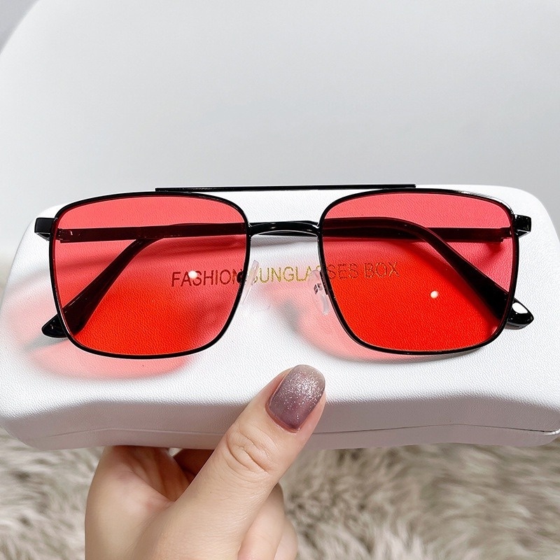 (HENGHA) Kính Râm Gọng Vuông Đôi Bằng Kim Loại Đơn Giản Thời Trang Retro Oversize