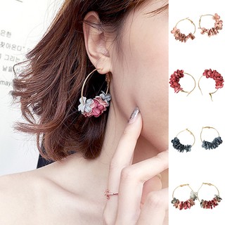 Đôi bông tai khoen tròn đính hoa vải thời trang cho nữ