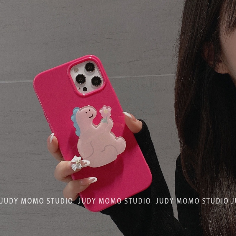 Ốp Điện Thoại Màu Kẹo Có Giá Đỡ Hình Khủng Long Cho Iphone 11 8 7 Plus SE2 XS XR 12 13 PRO MAX