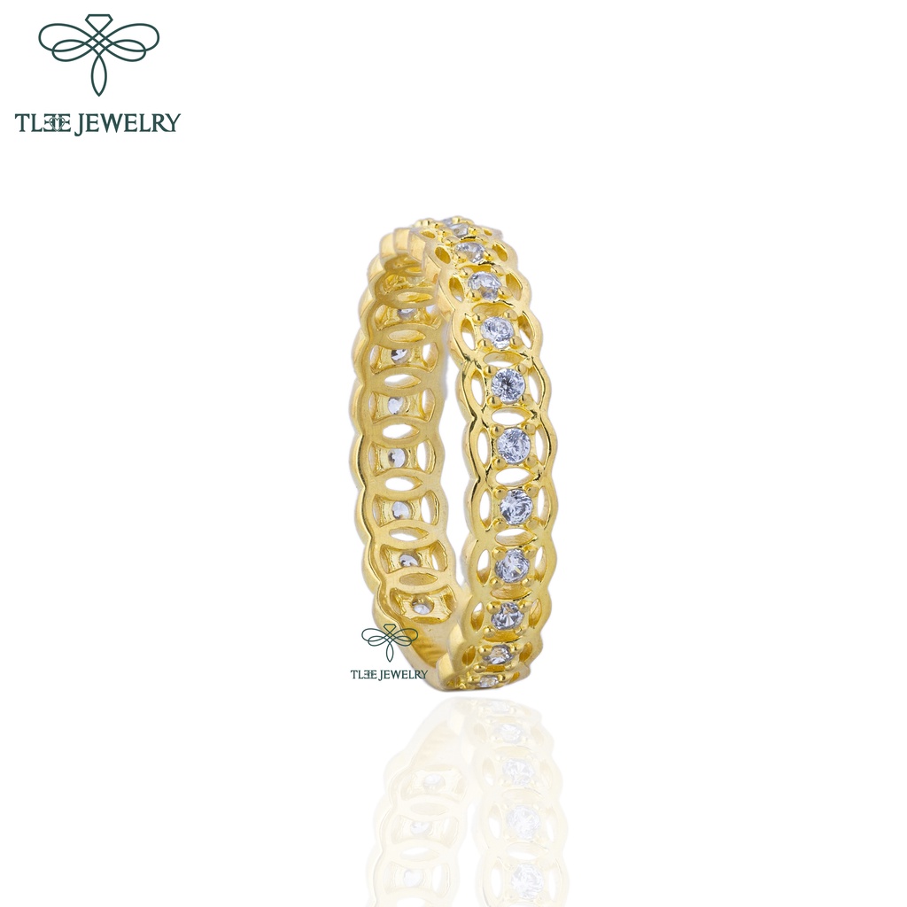 Nhẫn bạc nữ TLEE kim tiền mạ vàng 14k nạm đá xung quanh cao cấp TleeJewelry A0143