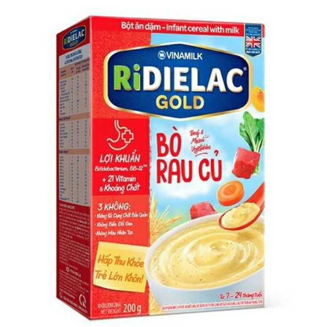 BỘT ĂN DẶM RIDIELAC GOLD BÒ RAU CỦ HỘP GIẤY 200G