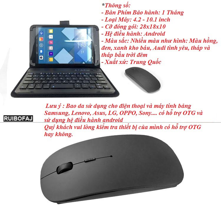 Bao da bàn phím Có chuột dùng cho Điện Thoại, Máy Tính Bảng 10 Inch  dùng cho hệ điều hành androi
