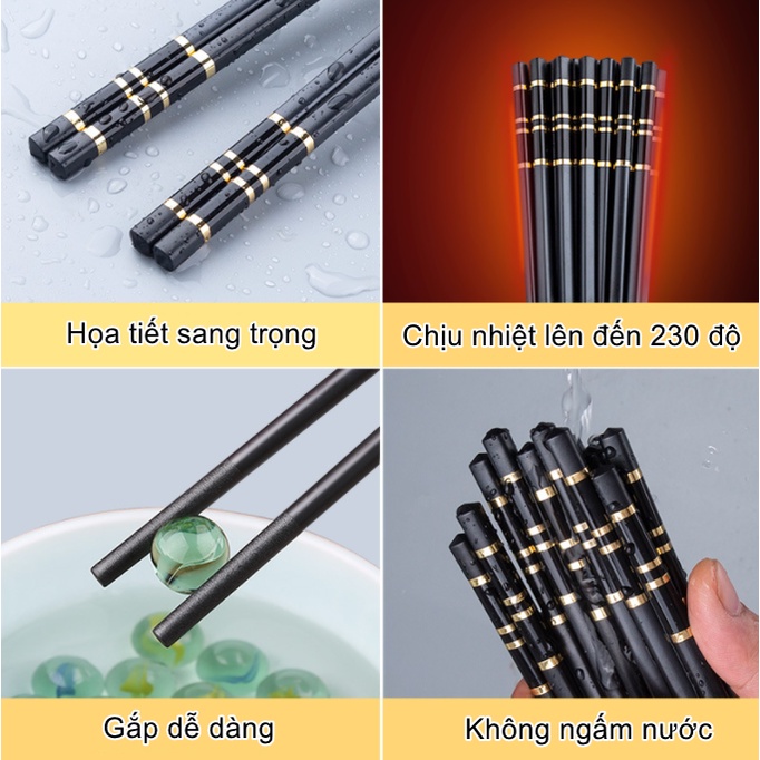 Set 5 đôi đũa hợp kim mạ vàng T01