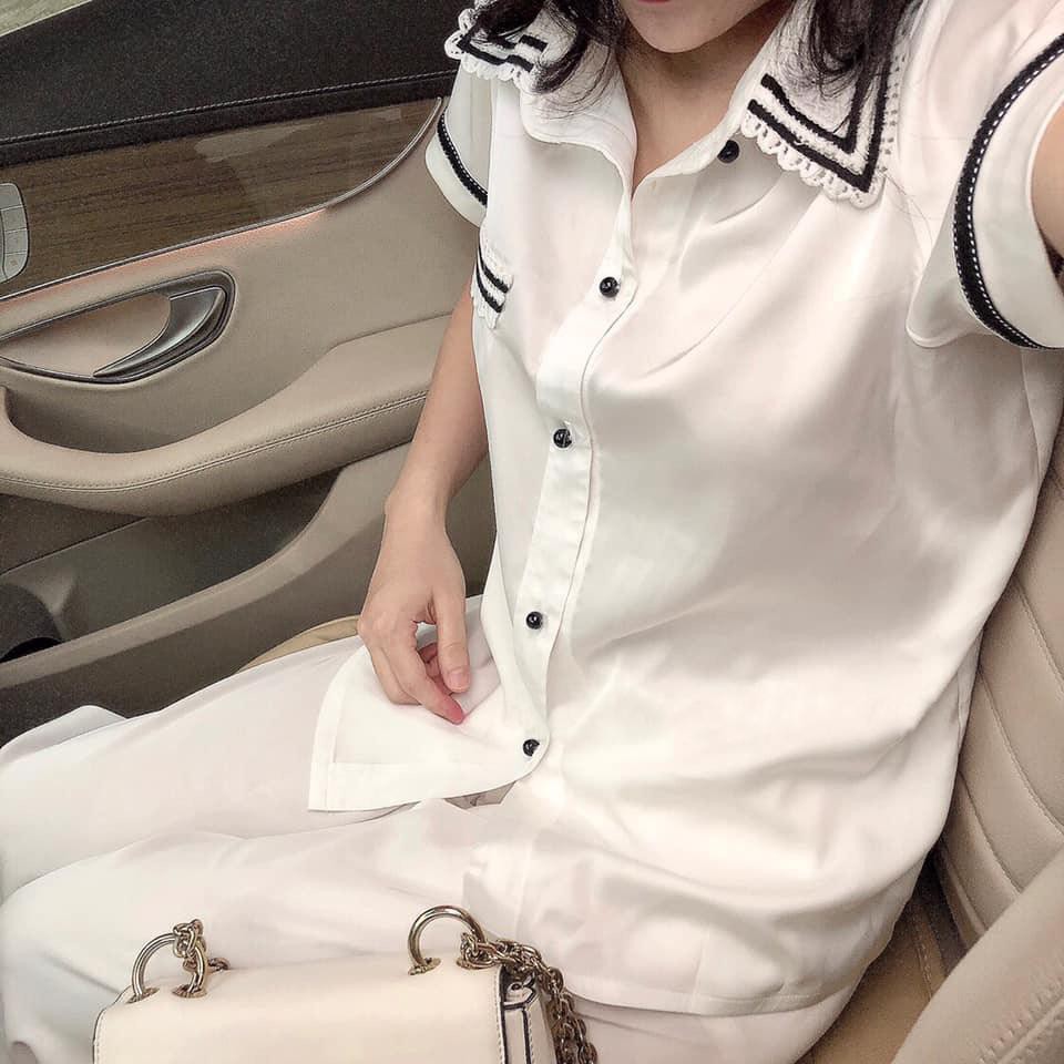 [ XẢ LỖ] Bộ Mặc Nhà Pijama Lụa Nguyên Chất Cộc Tay Quần Dài Phối Cổ Ren Cao Cấp 40-65kg | BigBuy360 - bigbuy360.vn