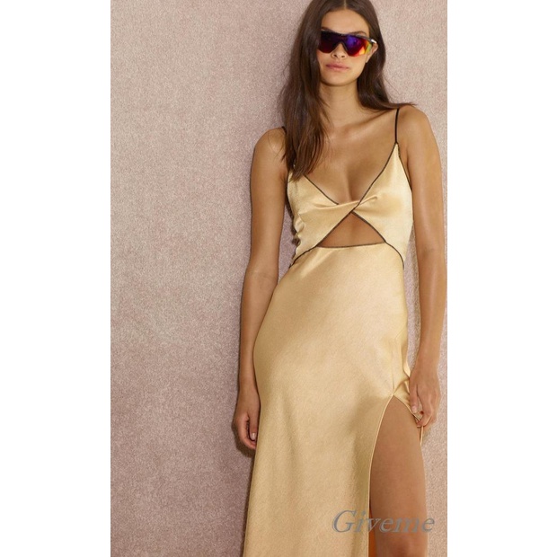 Givenme Đầm Nữ Hai Dây Cổ Chữ V Xẻ Sâu Gợi Cảm
