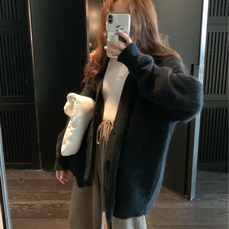 ÁO KHOÁC LEN CADIGAN ĐEN PHA NỈ - ÁO CARDIGAN LEN NỮ BASIC KOREA MÀU ĐEN NAM NỮ UNISEX | BigBuy360 - bigbuy360.vn