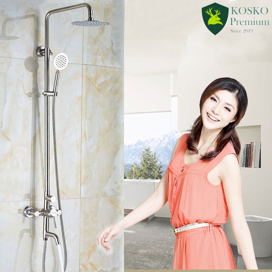 Bộ sen cây tắm đứng nóng lạnh Kosko inox sus 304 tròn thập (Bảo hành toàn quốc 2 năm), vòi sen tăng áp