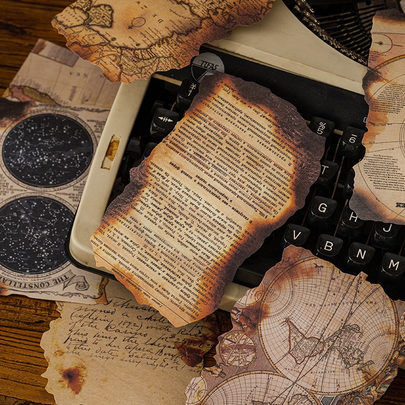 Set 30 Tờ Giấy Hình Bản Đồ In Chữ Phong Cách Vintage Dùng Trang Trí Sổ Tay DIY