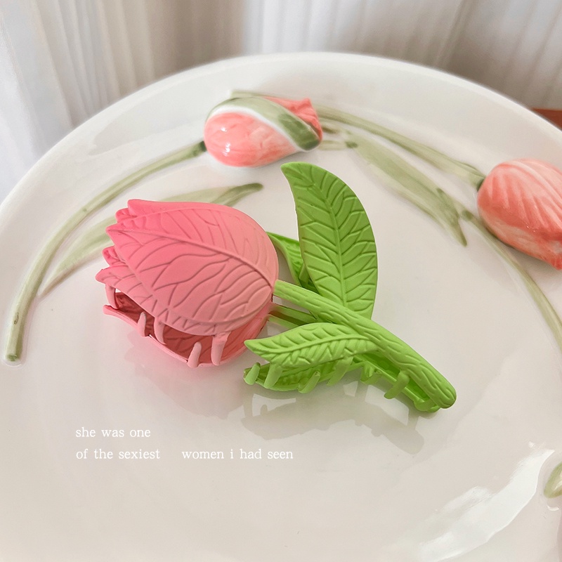 Kẹp Tóc Kim Loại Hình Hoa Tulip Cỡ Lớn Phong Cách Hàn Quốc Cho Nữ