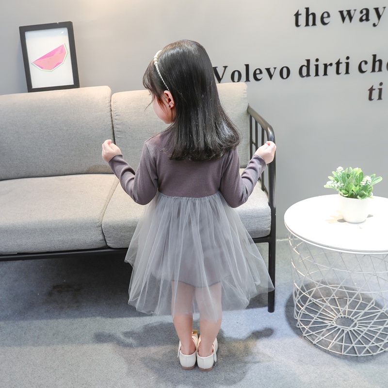 Đầm Dệt Kim Phối Lưới Thời Trang Mùa Thu Cho Bé Gái