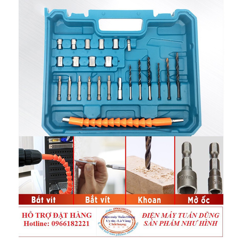 [CHÍNH HÃNG] Bộ máy khoan pin makita 12V – kèm 24 chi tiết [CAM KẾT CHÍNH HÃNG]