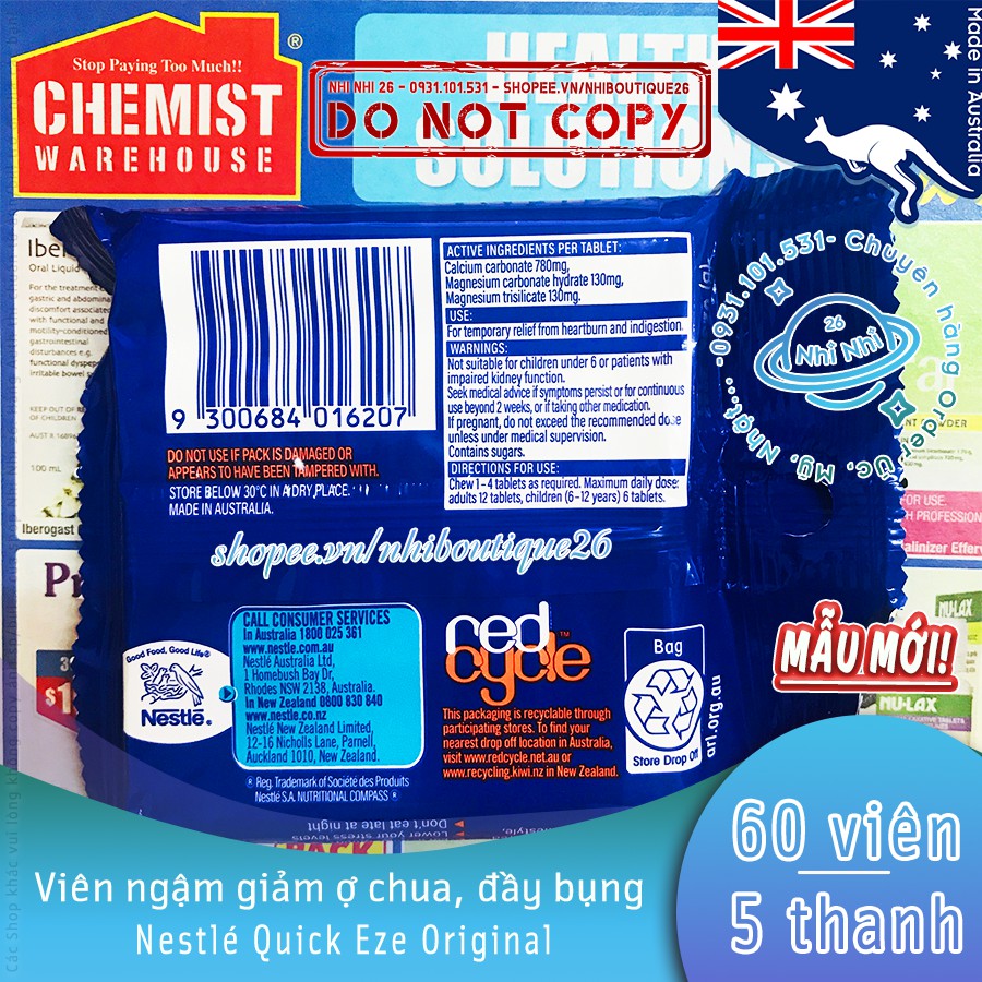 ⚡️NESTLÉ ÚC⚡️ Viên ngậm QUICK EZE  Giảm đầy bụng, khó tiêu, ợ hơi, ợ chua, trào ngược dạ dày.. CHÍNH HÃNG ĐỦ BILL